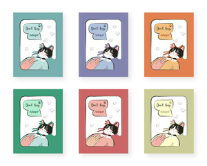 Set of posters about cat adoption for social media. Cute cat says "Don't buy, adopt!"