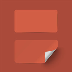 Vector red realistic paper adhesive stickers with curved corner on red background.