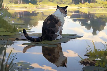 Obraz premium A contemplative cat looking out