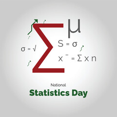 National Statistics Day vector, illustration. Minimalist concept of stats formula and graph arrows. 29 June.