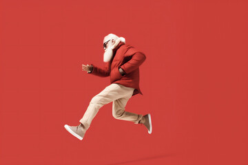 claus man santa person run present red holiday isolated gift christmas. Generative AI.
