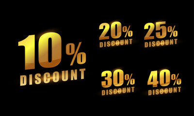 Gold Numbers 20 Percent, 10 percent Discount. Retail Promotional Advertisement Offer Elements Vector 