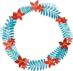 Fototapeta na wymiar Christmas flower with bunch of fern leaves wreath illustration for decoration on Christmas holiday event and natural concept.