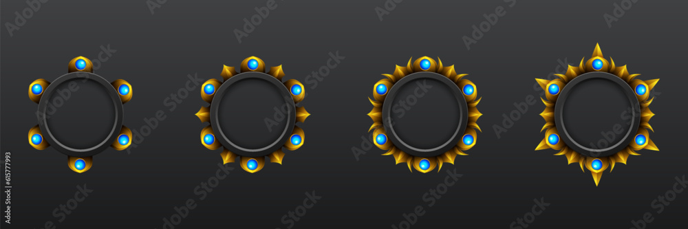 Wall mural fantasy gold border vintage style game avatar frames with blue gems for game ui design