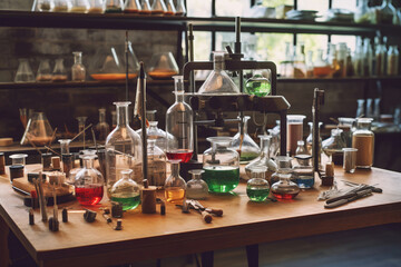 Fototapeta na wymiar Assortment of science Laboratory equipment in school Ai generative