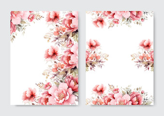 Vector beautiful pink floral wreath wedding invitation card template