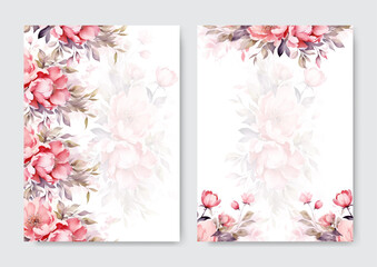 Vector beautiful pink floral wreath wedding invitation card template