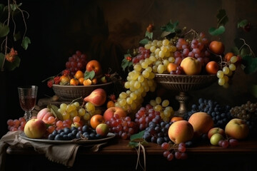 Naklejka na ściany i meble mix of fruits on wood table
