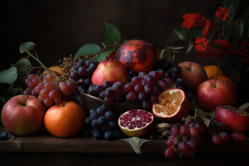 Naklejka na ściany i meble mix of fruits on wood table
