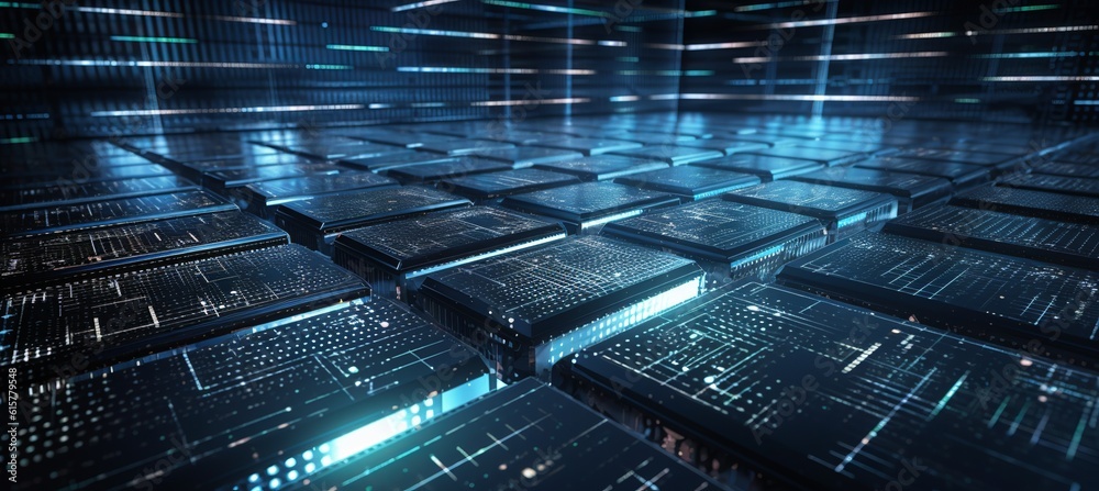 Poster Blockchain computer circuit technology background. Generative AI technology.

