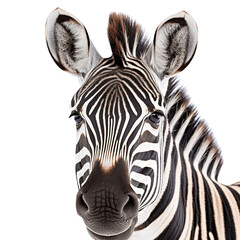 Fototapeta na wymiar zebra face shot isolated on transparent background cutout 