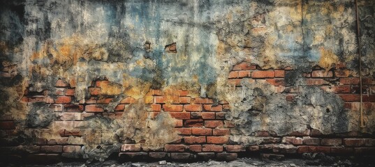 Rusted old brick concreate wall industrial background. Generative AI technology.