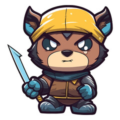Fototapeta premium Enchanting Guardian of the Woods: Enchanting 2D Illustration of a Playful Wolverine