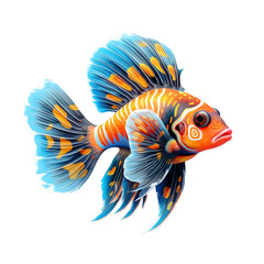 mandarin dragonet fish , isolated on transparent background cutout 