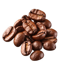 close up coffee beans isolated on transparent background cutout 