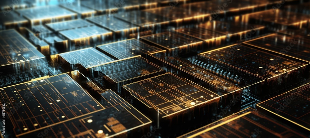 Aufkleber Virtual computer circuit block technology background. Generative AI technology.