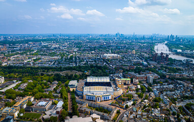 Aerial view of a football stadium in West London, England