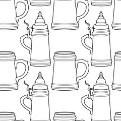 Vector line art seamless pattern alcohol glasses. Vector illustration