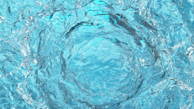 Super slow motion of splashing water surface on light blue background . Filmed on High Speed Cinematic Camera at 1000 FPS