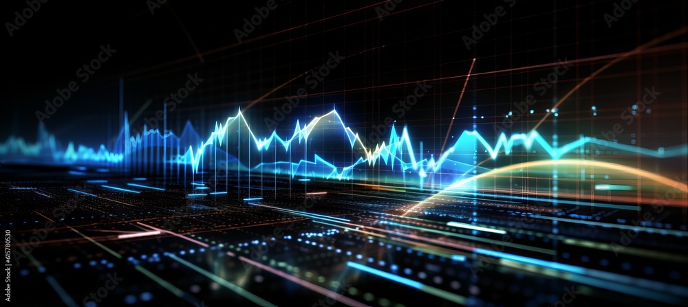 Aufkleber Chart stock business market. Diagram indicator shiny glow data visualization. Generative AI technology.
