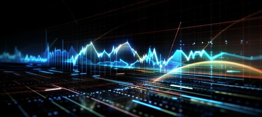 Fototapeta na wymiar Chart stock business market. Diagram indicator shiny glow data visualization. Generative AI technology.