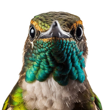 hummingbird face shot , isolated on transparent background cutout