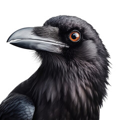 crow face shot , isolated on transparent background cutout