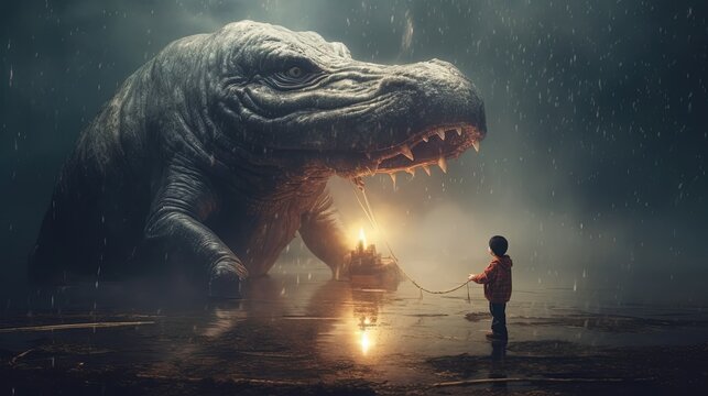 big mutant creature emerge from sea, Generative Ai