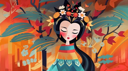 Obraz na płótnie Canvas cute fairytale children book style illustration character art, cute fairytale tribal queen, Generative Ai