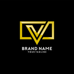 V Letter in Gold Monogram Style Logo Design