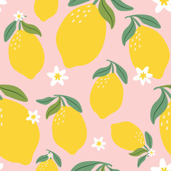 Cute lemon pattern on pink backgraund. 