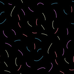 Vector of colorful short lines on black background. 