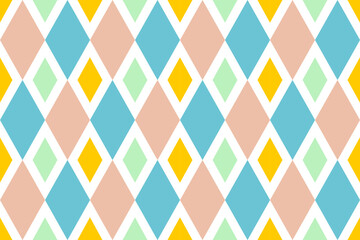 Background of colorful diamonds. Seamless pattern for cloth, textile, decor, card, wrapping paper, curtains, fashion.