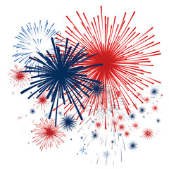 Blue and red  firework on white background for 4 july independence day, New Year - obrazy, fototapety, plakaty