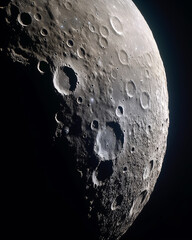 Close up macro image of the moon's surface.