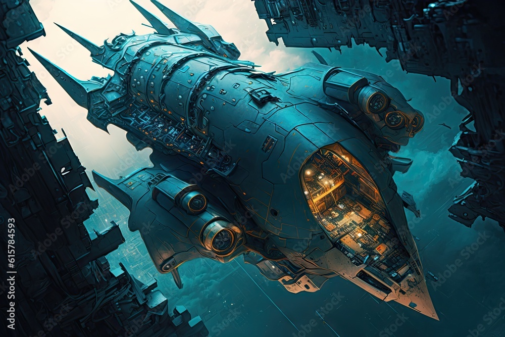 Canvas Prints cyber punk spaceship seen from above. glorious generative ai.