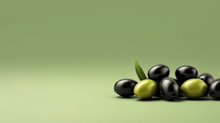 Black olives pastel green isolated white background