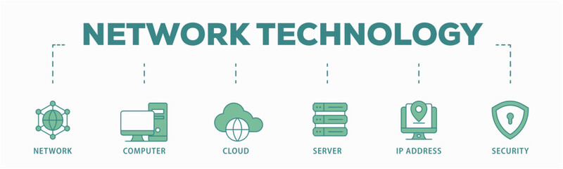 Network technology banner web icon vector illustration concept with icon of network, computer, cloud, server, ip address and security