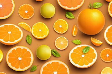 Citrus Orange Pattern Background Flat Lay. Generative AI