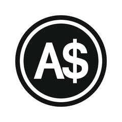 Australian dollar coin symbol. flat black and white currency icon. currency of Australia. vector illustration.
