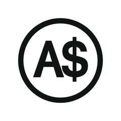Australian dollar coin symbol. flat black and white currency icon. currency of Australia. vector illustration.