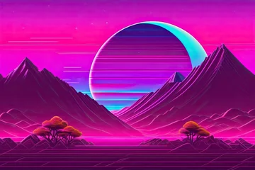 Türaufkleber New Retrowave Purple Neon Background Design Art Generative AI © Postmodern Studio