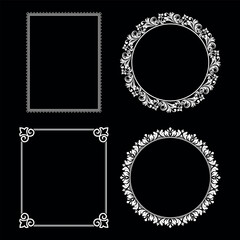 Set of decorative frames Elegant vector element for design in Eastern style, place for text. Floral black and white borders. Lace illustration for invitations and greeting cards.