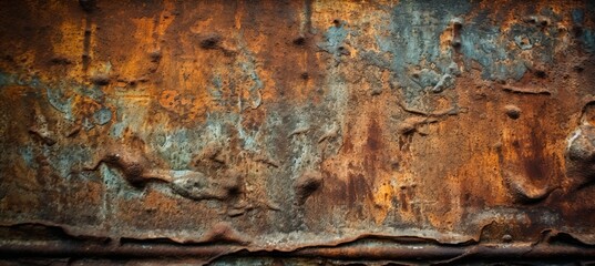 Obraz premium Grunge rusty metal plate surface background. Brown red blue scratch detail. Generative AI technology. 
