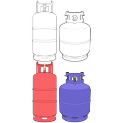 Set of Industrial gas cylinders vector. Vector of industrial gas cylinders icon design isolated on black background.