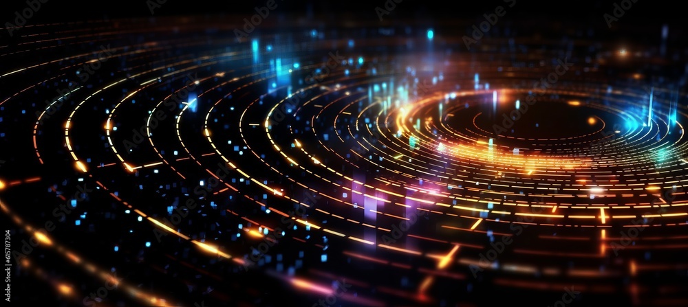 Poster Blockchain cyberspace matrix technology background. Generative AI technology.
