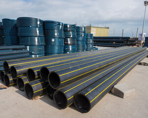 PE pipe factory stock images of PE Pipes in large and small sizes, PE Pipes for Water and Gas line