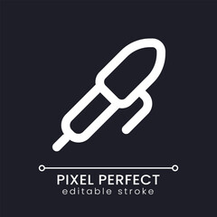 Pen pixel perfect white linear ui icon for dark theme. Text typing. Communication online. Vector line pictogram. Isolated user interface symbol for night mode. Editable stroke. Poppins font used