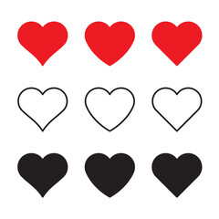 Love heart red, black and white icon - obrazy, fototapety, plakaty