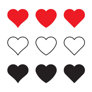 Love heart red, black and white icon